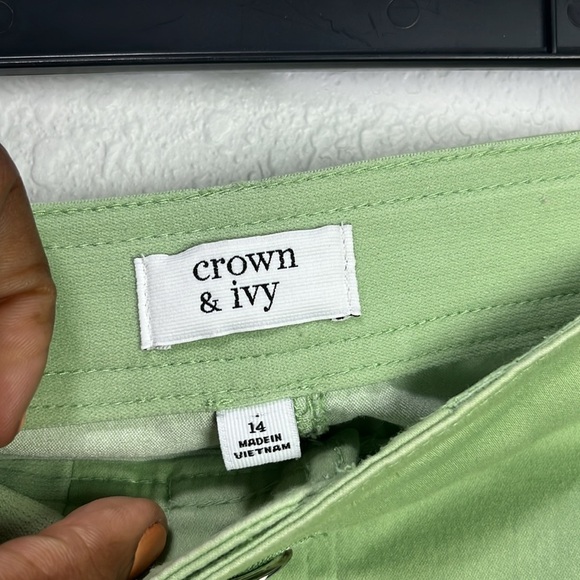 Crown & Ivy Women’s Light Green Trousers Slip On Sz 14 Career Office Core Chic - Picture 4 of 8